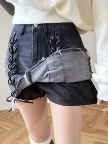 FRIFUL Women's Tie-Up Design Casual Daily Denim Mini Skirt - Blue - View 7