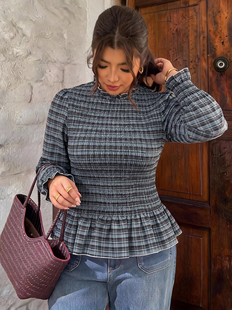 SHEIN Frenchy 大尺碼女款格紋休閒百搭日常長袖襯衫 - 彩色 - 查看 1