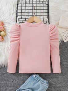 Emery Rose Kids Emery Rose Kids 女童修身復古羊腿袖小立領T恤，運動風，適合秋冬休閒日常穿著與校園穿搭，酷街頭風，萬聖節，Y2K女孩，休閒可愛，姐妹裝，母女套裝，黑色 - 藕粉色 - 查看 2