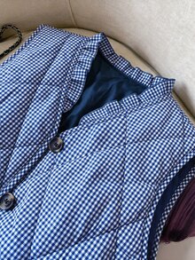 SHEIN Clasi 女款格紋休閒百搭冬季加厚棉墊背心 - 藍白色 - 查看 5