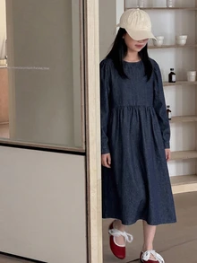 Dazy Kids 青少年女孩秋季服飾 青少年女孩 牛仔吊帶裙 - 深色水洗藍 - 查看 3