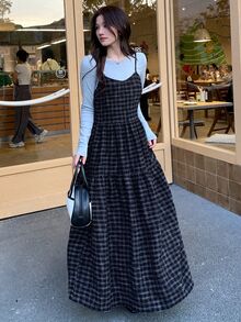 DAZY Women's Plaid Spaghetti Strap Loose Long Dress - Blue - View 1