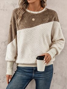 SHEIN LUNE Women's Casual Commute Sweatshirt Long Sleeve Color Block Patchwork Autumn/Winter Daily Basic Fashion Outwear Outfit - Multicolor - View 1