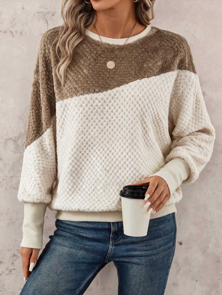 SHEIN LUNE Women's Casual Commute Sweatshirt Long Sleeve Color Block Patchwork Autumn/Winter Daily Basic Fashion Outwear Outfit - Multicolor - View 1