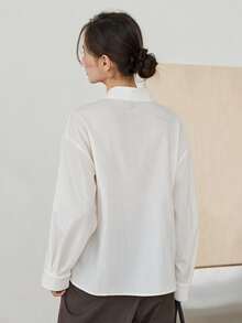 Dazy-Less Women's White Turn-Down Collar Button Long Sleeve Loose Casual Commute Versatile Elegant Blouse, Autumn/Winter - White - View 2