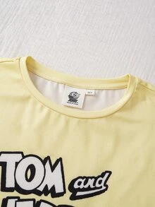 TOM & JERRY X SHEIN Tween Girl Cartoon Print Short Sleeve Loungewear Dress TOM & JERRY - Yellow - View 3