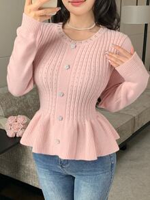 Modelyn Sweater Lengan Panjang Wanita Warna Polos Kasual Serbaguna untuk Pemakaian Sehari-hari - Berwarna merah muda - View 7