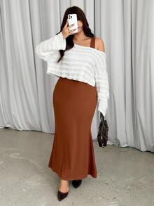 GalTyme Plus Size Women Solid Color Dress And Long Sleeve Top Summer 2 Pieces Set - Multicolor - View 5