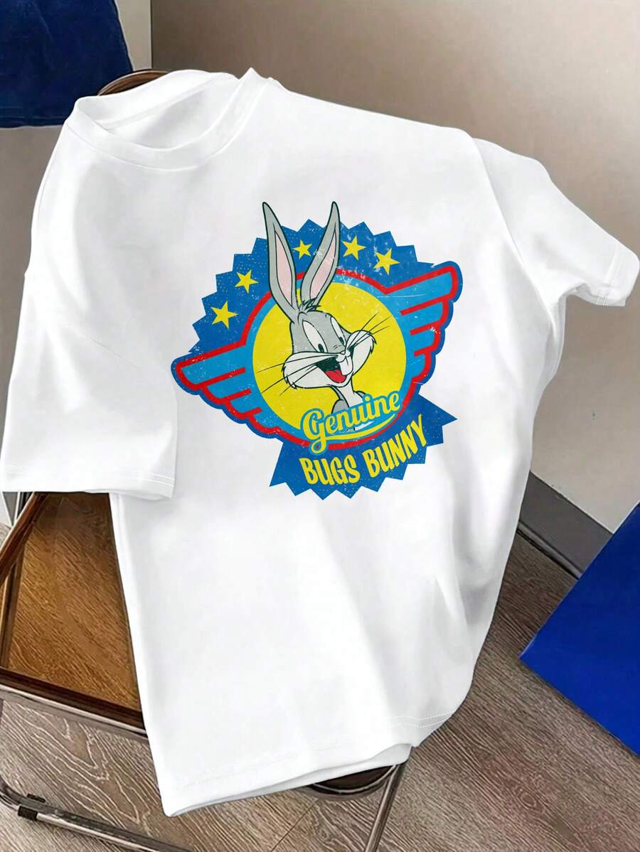 LOONEY TUNES X SHEIN Daypath Men's Letter Cartoon Print Casual Daily Short Sleeve T-Shirt - White - View 1