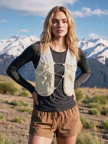 WanderVale Women's Colorblock Zipper Design Outdoor Vest Jacket - White - View 4
