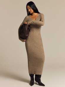 COSMINA Women's Solid Color Casual Daily Knit Dress - Grey - View 3