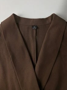Velvienne Setelan Kasual Sehari-hari Wanita Ukuran Besar Warna Polos Lengan Panjang Jaket dan Celana - Coffee Brown - View 4