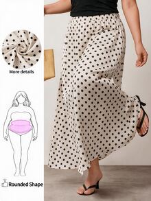 Enliva Plus Size Satin Polka Dot A Line Maxi Skirt Apple - Beige - View 1