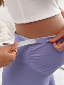 SHEIN 孕婦緊身抓皺可調腰圍內搭短褲 - 淡紫色 - 查看 3
