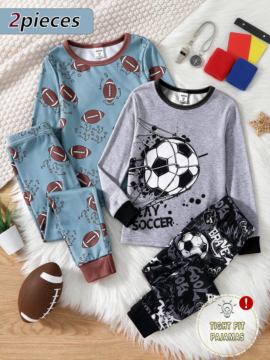 Boys' New Autumn/Winter Comfortable Cool Soccer Print Long Sleeve Top & Long Pants 2-Piece Set - Multicolor - View 1