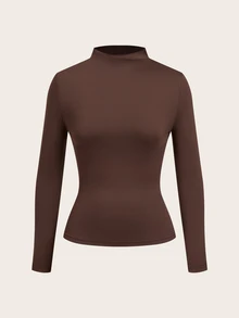 SHEIN LUNE 3件組女款休閒純色與豹紋基本層搭T恤，秋冬高領上衣，休閒款 - 彩色 - 查看 7