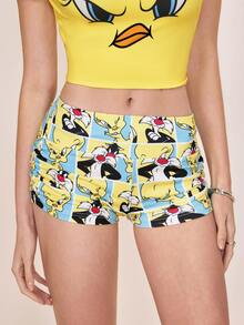 LOONEY TUNES X SHEIN Women's Elastic Waist Base Shorts LOONEY TUNES - Blue - View 3