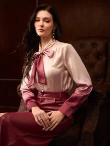 MOTF PREMIUM BLUS LENGAN PANJANG GRADASI UNTUK WANITA, UNTUK PERJALANAN SEHARI-HARI - Burgundy - View 6