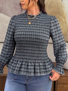 SHEIN Frenchy Plus Size Women's Plaid Casual Versatile Daily Long Sleeve Shirt - Multicolor - View 6
