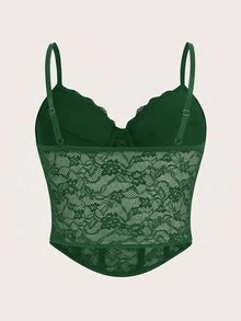 SHEIN ICON Plus Lace Black Corset Cami Top, Summer - Dark Green - View 2