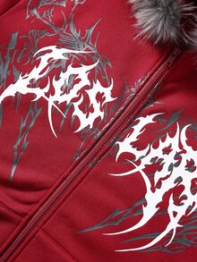 ROMWE MEN Men's Gothic Pattern Plush Patchwork Casual Versatile Hoodie - Red - View 7