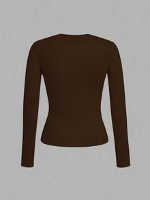 SHEIN EZwear Women's Solid Color Long-Sleeve Crew Neck Casual Versatile T-Shirts (3-Pack) - Multicolor - View 4