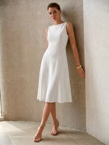 MOTF PREMIUM WOMEN'S SOLID COLOR CASUAL DAILY WEAR SUMMER SHORT DRESS - White - View 5