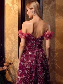 MOTF Soiréza ELEGANT OFF SHOULDER MAXI GOWN WITH BEADED EMBROIDERY PERFECT FOR FORMAL DINNERS,RED CARPET EVENTS - Burgundy - View 2