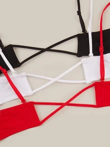 Bralution 3pcs Multi-Color Underwire Molded Cup Bra, Criss-Cross Back, High Support, Front Closure, Minimalist Daily Women's Lingerie - Multicolor - View 6