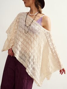 Bohemela Women's Solid Color Hollow Design Loose Fashion Cape Sweater - Apricot - View 3