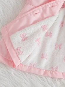 SHEIN 幼女可愛甜美粉色毛絨領結前襟百褶長袖翻領厚絨內裡冬季公主保暖夾克外套 - 粉色 - 查看 2
