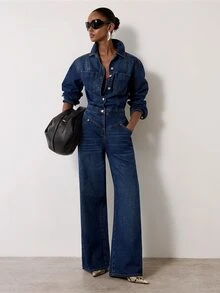 MERLEAU Women's Modern Blue Denim Jumpsuit - Blue - View 5
