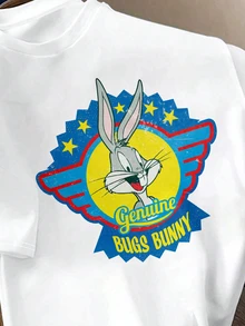 LOONEY TUNES X SHEIN Daypath Men's Letter Cartoon Print Casual Daily Short Sleeve T-Shirt - White - View 2