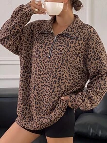 Glyssa Women's Leopard Print Casual Versatile Daily Wear Long Sleeve Sweatshirt - Multicolor - View 6