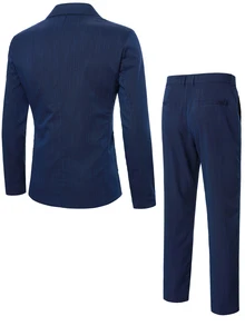 Manfinity Mode Men's Solid Color Long Sleeve Jacket And Pants Casual Daily Suit Set - Navy Blue - View 2