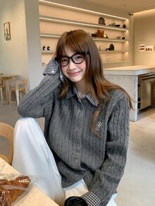 DAZY Women's Round Neck Long Sleeve Cardigan, Autumn/Winter - Coffee Brown - View 7