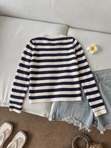 SHEIN LUNE Casual Women's Autumn/Winter Striped Cardigan Sweater - Multicolor - View 2