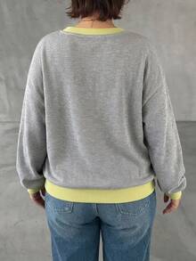Dazy Plus Early Autumn New Korean Style Contrast Color Waffle Fabric Loose Sweatshirt - Grey - View 4