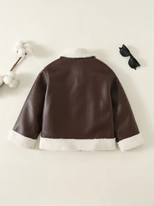 Young Boy Thermal Lined Thick Turn Collar Long Sleeve Jacket, Versatile And Comfortable - Brown - View 2