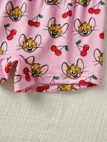 TOM & JERRY X SHEIN 少女卡通印花拼色細肩帶背心上衣與低腰內褲內衣套裝 - 粉色 - 查看 8