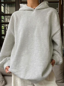 Dazy Kids Sweatshirt Pullover Kasual Longgar Warna Polos untuk Remaja Perempuan, Hoodie Musim Gugur - Grey - View 3