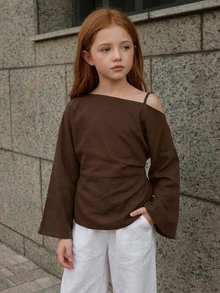 Hapijoa Tween女孩秋季服飾 (Tween女孩) 翻領短袖襯衫 夏季 - 棕色 - 查看 3