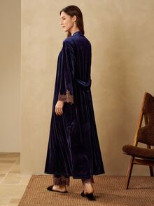 MOTF PREMIUM WOMEN'S LACE PATCHWORK CAMISOLE TOP, PANTS AND ROBE CASUAL HOME SLEEPWEAR SET - Blue - View 4