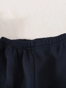 SHEIN Playful Pals 2件組幼童男童連帽外套＋長褲，學院風海軍藍與薑黃奶油色拼接，羅紋飾邊長袖連帽常規款，秋季校園慢跑舒適運動套裝 - 彩色 - 查看 8