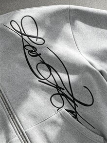 STYNVO 男士刺繡拉鍊連帽長袖運動衫 - 淺灰色 - 查看 5