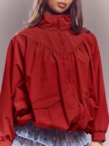 MUSERA 漏斗領蝙蝠袖抓皺夾克 春夏可愛性感街頭風 夜店芭蕾袖 - 紅色 - 查看 2