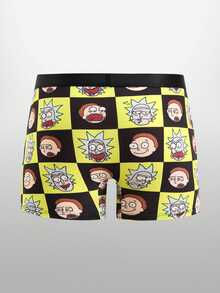 Rick and Morty X SHEIN سروال داخلي رجالي بطبعة كرتونية وحروف، كاجوال للاستخدام اليومي - الأسود - مشاهدة 2