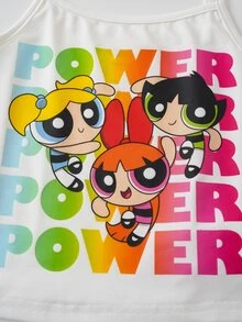 THE POWERPUFF GIRLS X SHEIN Young Girl Gradient Color Sheer Short Sleeve Crew Neck T-Shirt - Multicolor - View 5