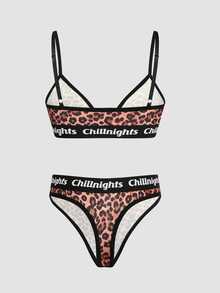 Chillnights Young Leopard Print Letter Webbing Women's Lingerie Set - Multicolor - View 2
