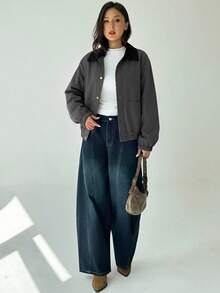 Aloruh 女款素色長袖單排扣休閒夾克 - 灰色 - 查看 3